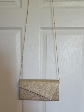 Gold Glitter Envelope Clutch with Chain Strap